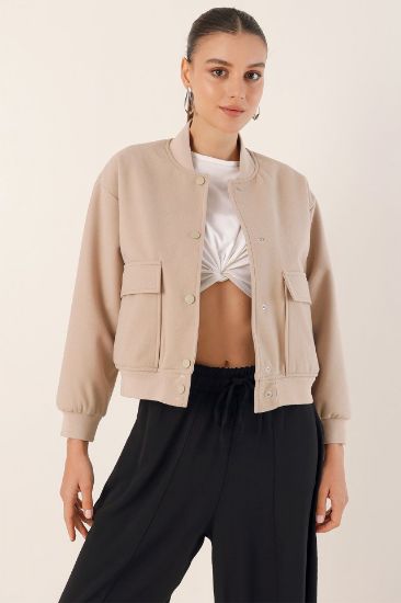 0688 Çift Cepli Bomber Ceket - Bej resmi